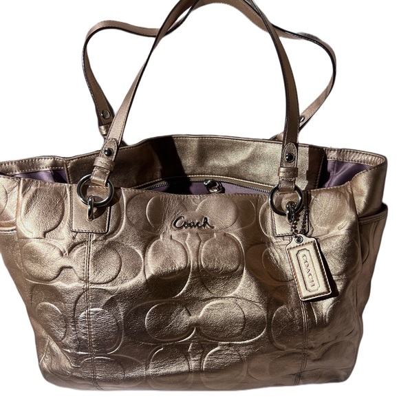 Metallic Gold Vintage Coach Shoulder Tote Bag - Picture 1 of 5